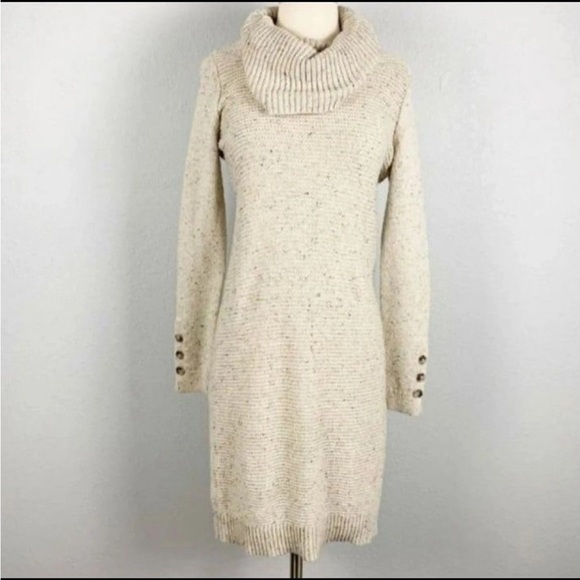 LOFT Cozy Knit Cowl Neck Cream Sweater Dress - Picture 4 of 9